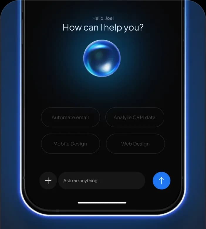 Phone showing the Ve assistant asking how it can help.