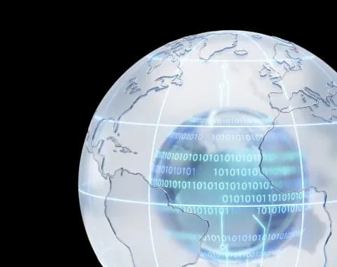 Glass globe filled with binary data.